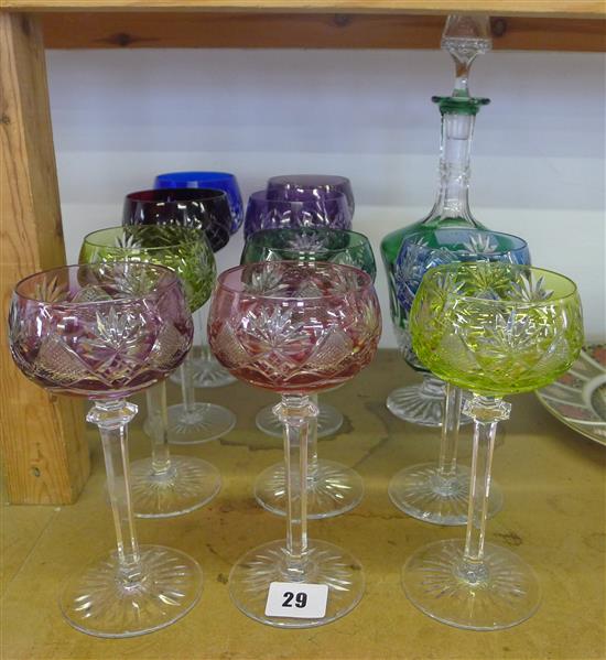 Coloured glasses and decanters